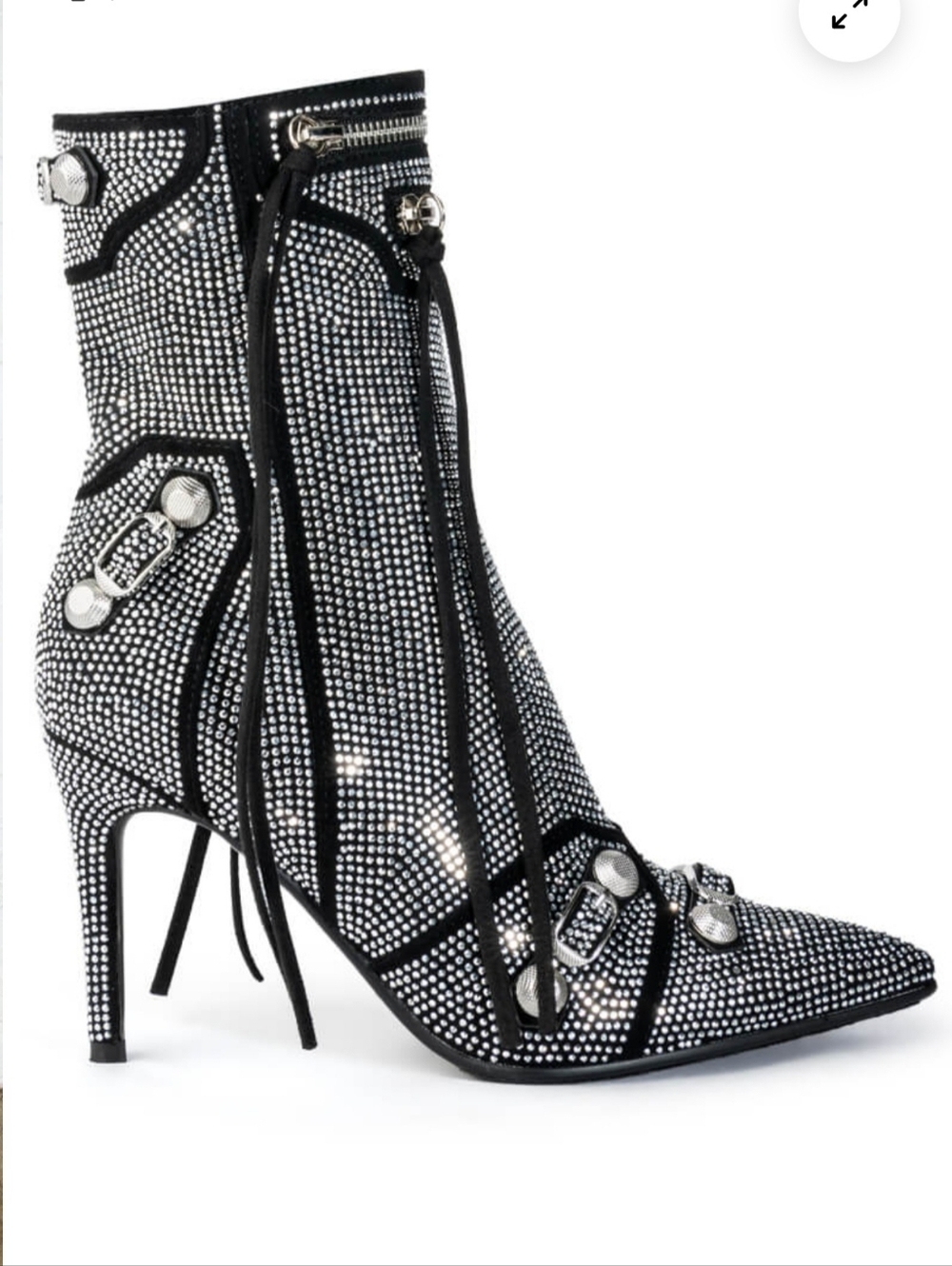 Azalea Wang Silver Crystal Pointed Toe Stiletto Booties Balenciaga-like Brooklyn